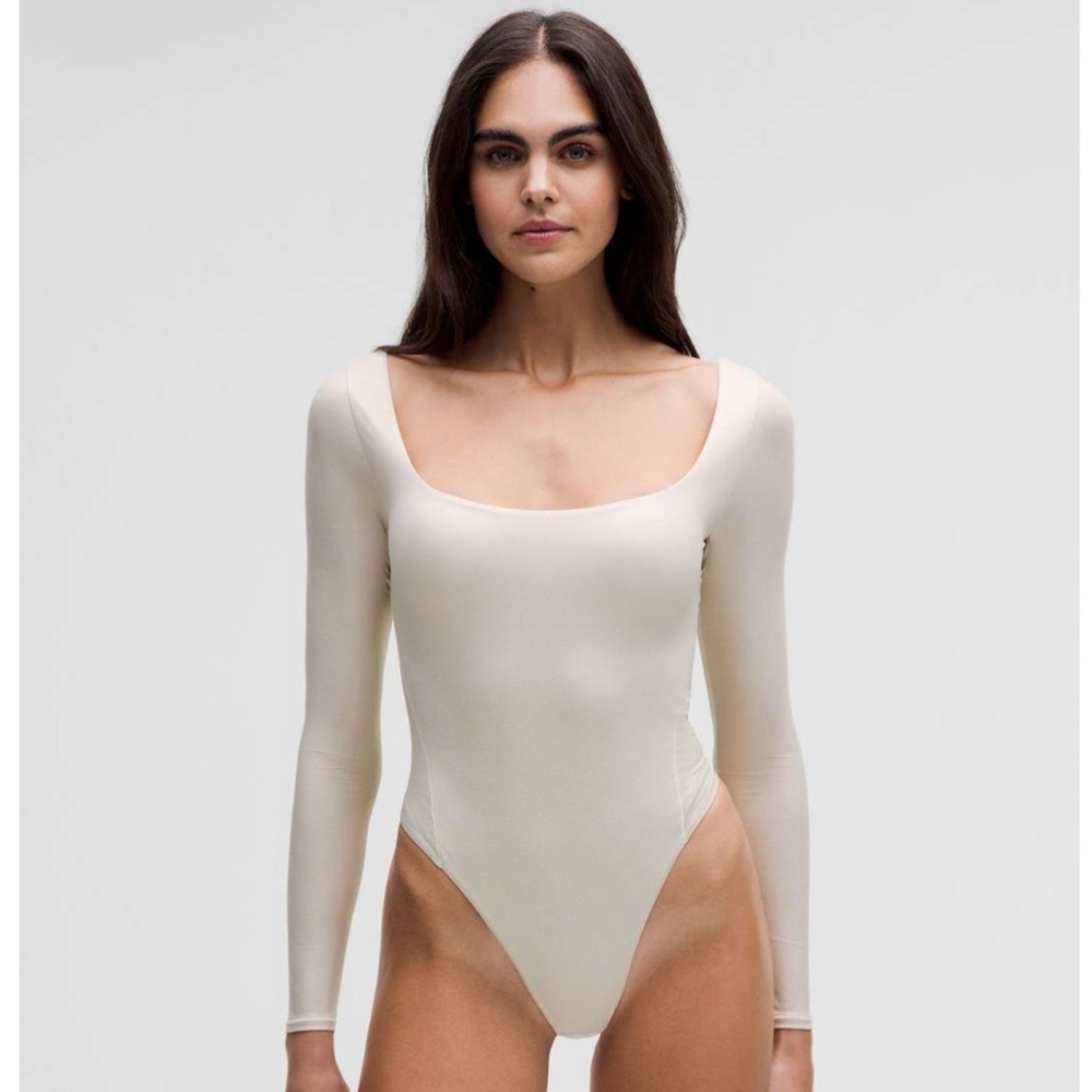 Lululemon Nulu Square Neck Long Sleeve Bodysuit Luxe Shine Foil Bone Size XL NWT